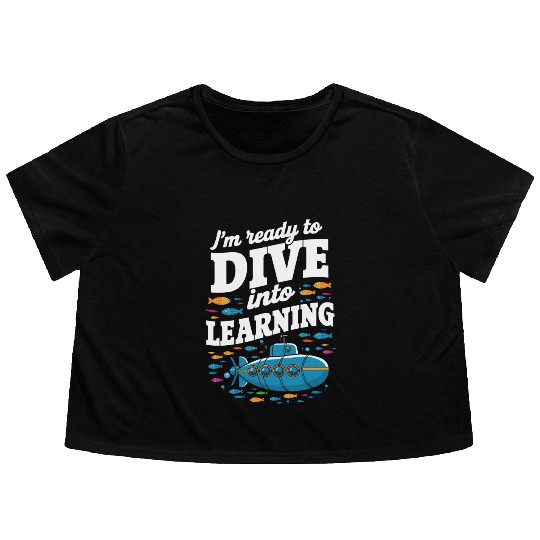 School Submarine Ready To Dive Into Learning Flowy Cropped Tees