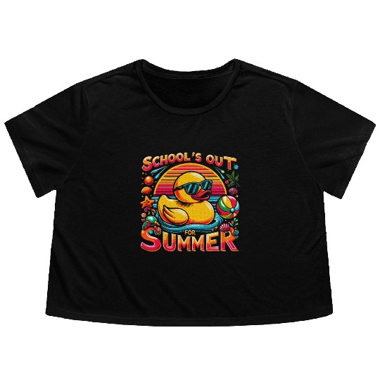 Schools Out For Summer Teacher Yellow Duck Flowy Cropped Tees