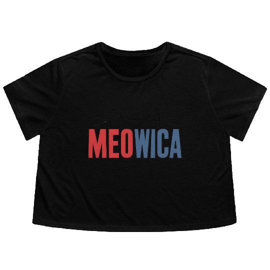 Meowica Cat Flowy Cropped Tees – Patriotic 4th of July Flowy Cropped Tees