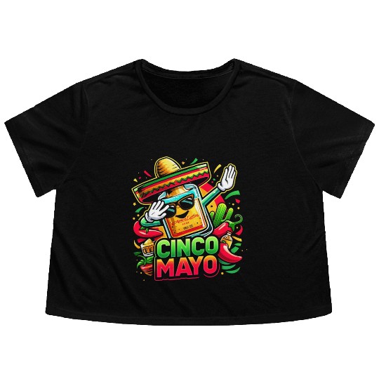 Cinco de Mayo Tequila Bottle Flowy Cropped Tees