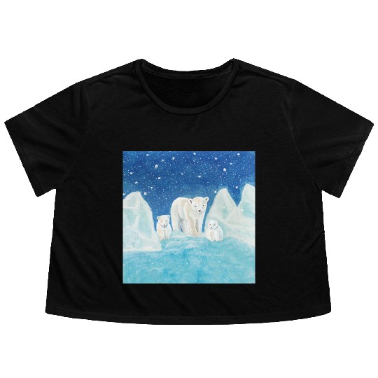 Polar Bears (Ursus maritimus) - Bear Mother & Cubs Flowy Cropped Tees