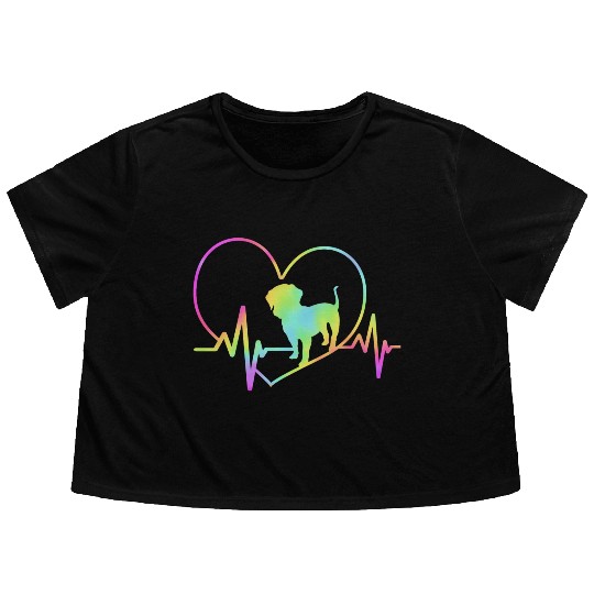 Wirehaired Dachshund Heartbeat Dog Silhouette Flowy Cropped Tees