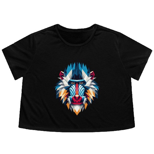 Colorful, geometric mandrill monkey polygon motif Flowy Cropped Tees