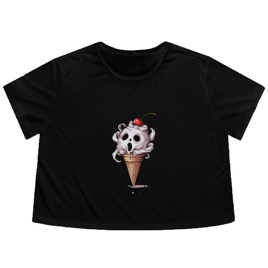 I Scream Ice Cream Skull Art Flowy Cropped Tees