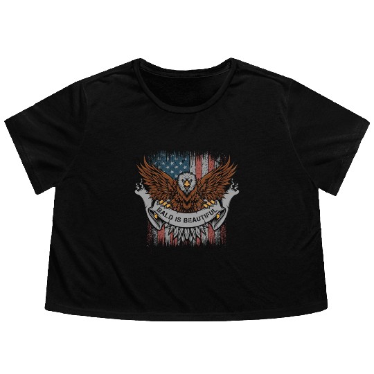 Bald Is Beautiful US Flag 4th Of July Funny Eagle Flowy Cropped Tees