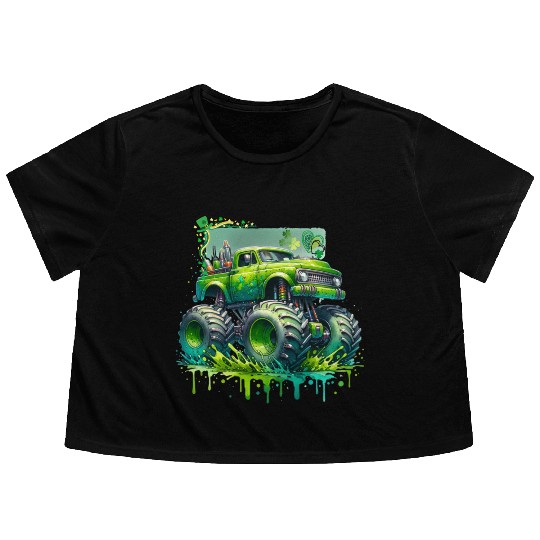 Monster Truck Shamrock Flowy Cropped Tees