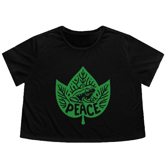 Peaceful Frog - Green version Flowy Cropped Tees
