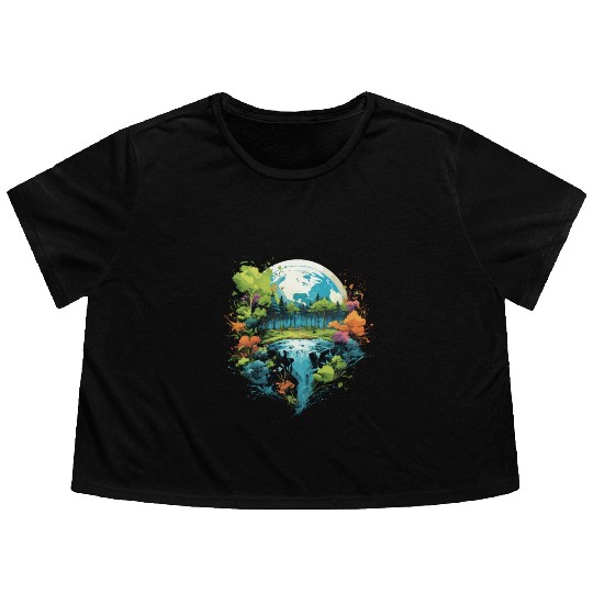 Respect Your Mother Earth Day Save Our Planet Flowy Cropped Tees