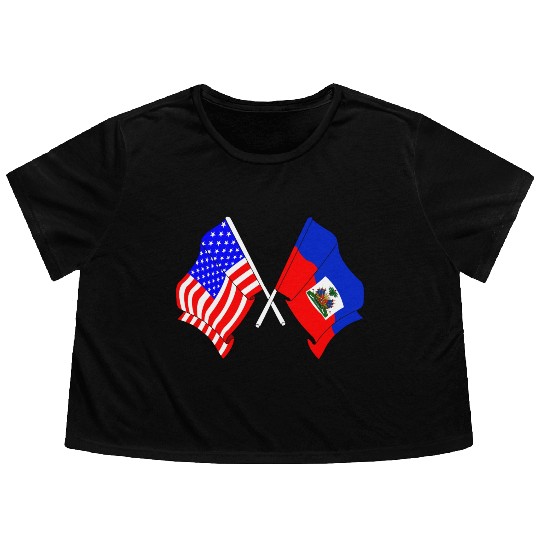 USA flag USA, Haiti flag Flowy Cropped Tees