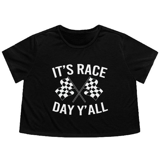 Drag Racing Racetrack Checkered Flag Race Day Flowy Cropped Tees