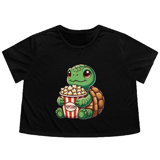 Cute turtle popcorn movies cinema fun Flowy Cropped Tees