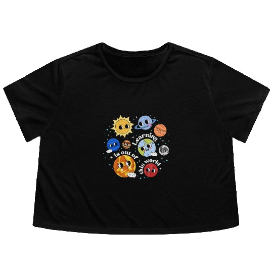 Solar System Learning Science Teacher Flowy Cropped Tees