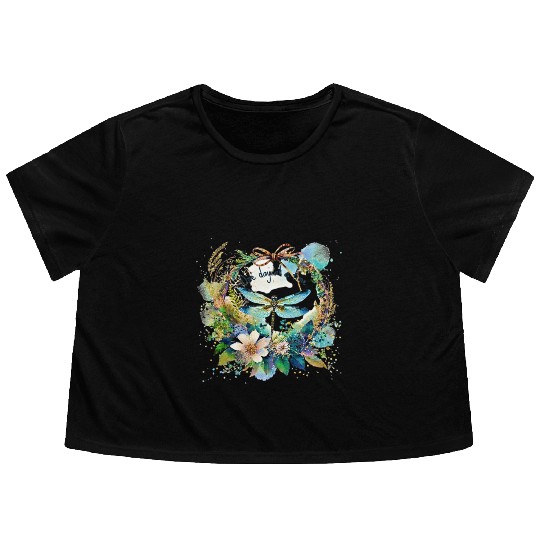 One day at a time dragonfly floral Flowy Cropped Tees