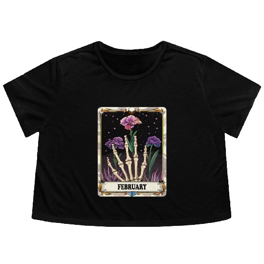 February Gothic Tarot Card - Violet Flower & Skele Flowy Cropped Tees