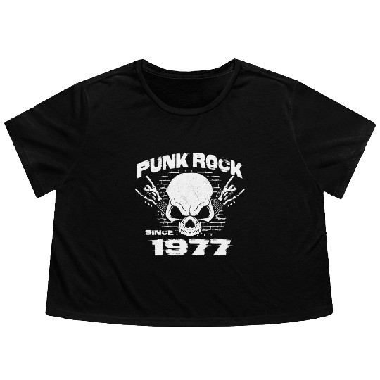 Punk Rock Since 1977 - Skull Rock Hands 47th Flowy Cropped Tees