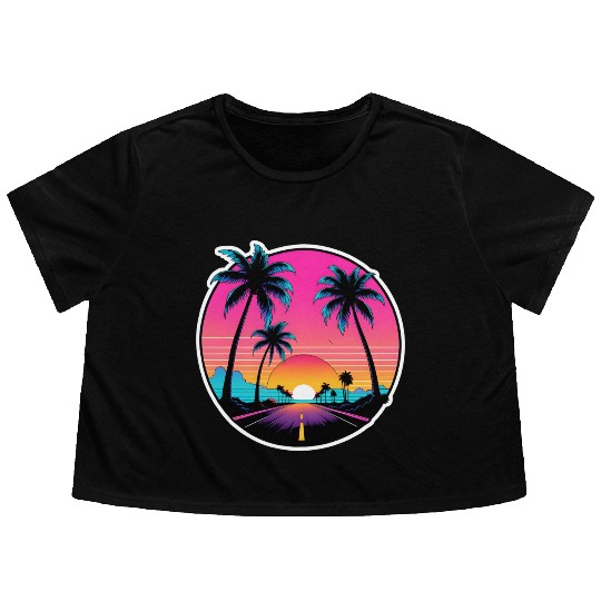 Beach road sunset driving on a lonely road. Flowy Cropped Tees