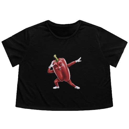 Red Bell Pepper Dabbing Realistic Flowy Cropped Tees