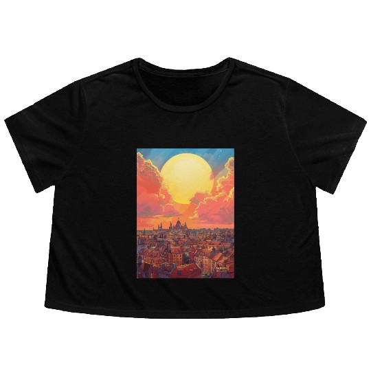 Sunset in Dublin Ireland Flowy Cropped Tees
