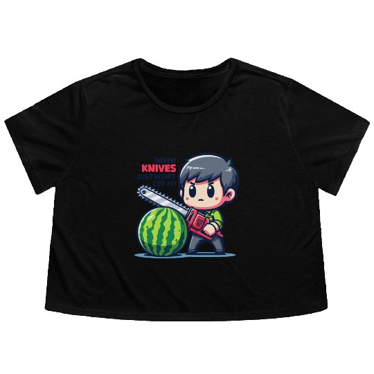 Cutting Watermelon - Melon Chainsaw Flowy Cropped Tees