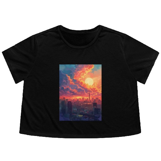 Beautiful Sunset in Tokyo City Japan Flowy Cropped Tees