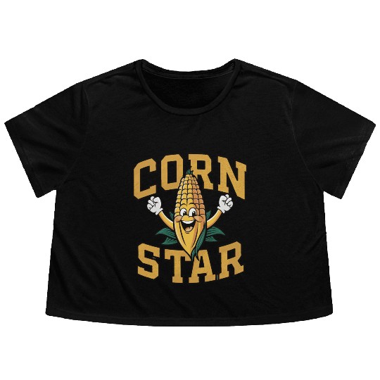 Funny Farm Food Flowy Cropped Tees Corny Cob Farmer Corn Star