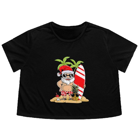 Santa Funny Christmas In July Flowy Cropped Tees