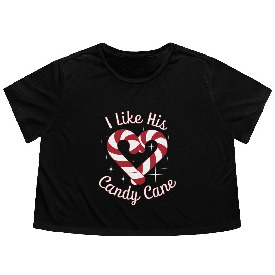I Like His Candy Cane Funny Couples Matching Flowy Cropped Tees