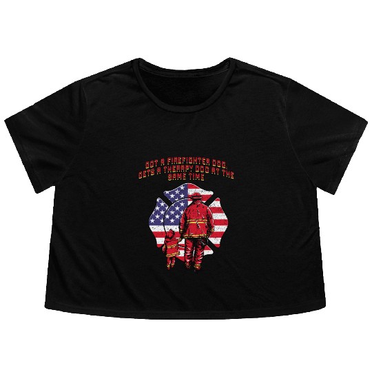 Gets a Firefighter Dog Therapy Dog Fire Department Flowy Cropped Tees