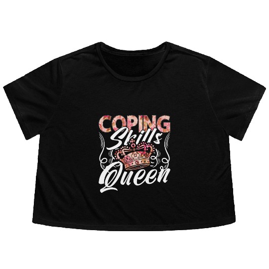 School Counselor Coping Skills Queen Social Worker Flowy Cropped Tees