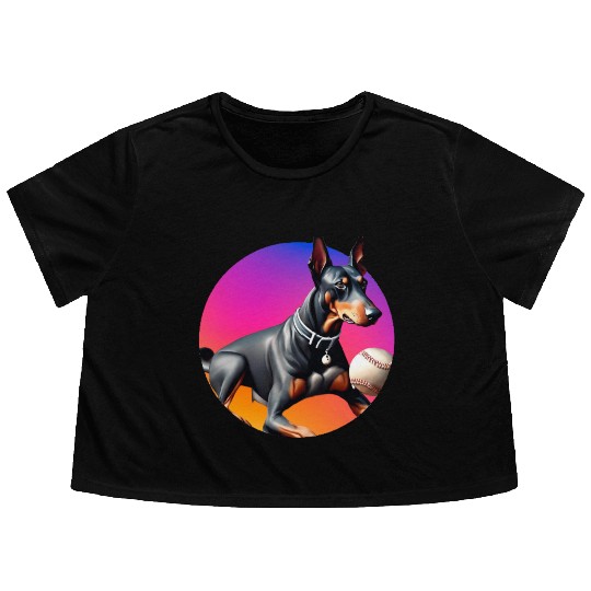 Doberman baseball player Flowy Cropped Tees