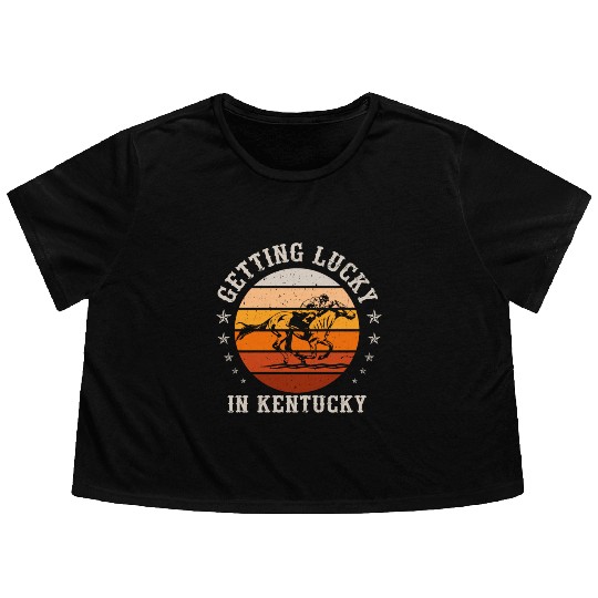 Getting Lucky In Kentucky Horse Racing Flowy Cropped Tees