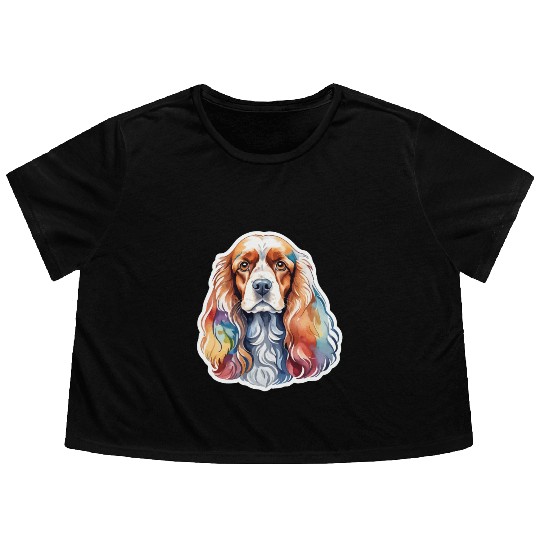 American Cocker Spaniel Watercolor Flowy Cropped Tees