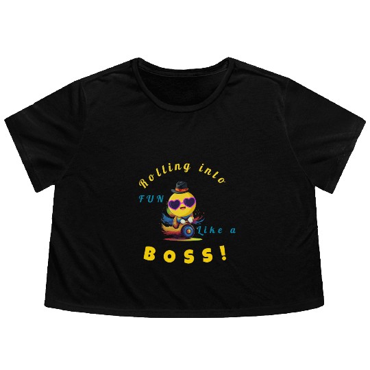 Rolling into Fun Like a Boss Flowy Cropped Tees