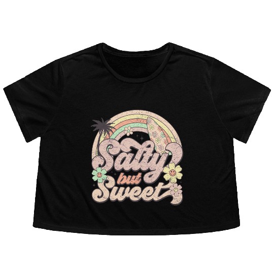 Salty but Sweet - Retro Summer Design Flowy Cropped Tees