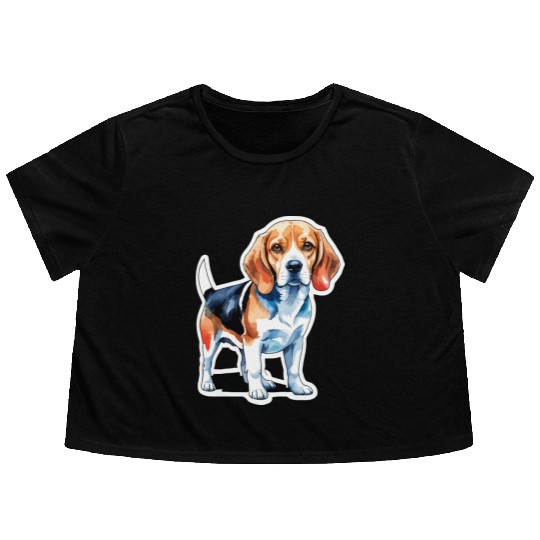 Beagle Watercolor Flowy Cropped Tees