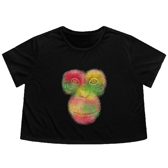 Colorful Retro Monkey Face Flowy Cropped Tees - Funny Monkey
