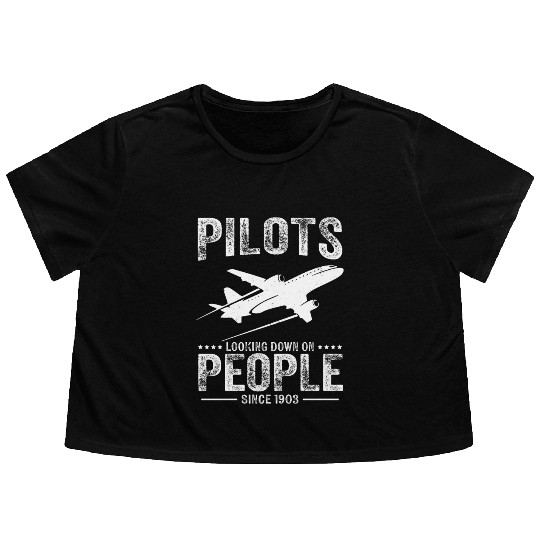 Pilots Looking Down On People Funny Aviation Airpl Flowy Cropped Tees