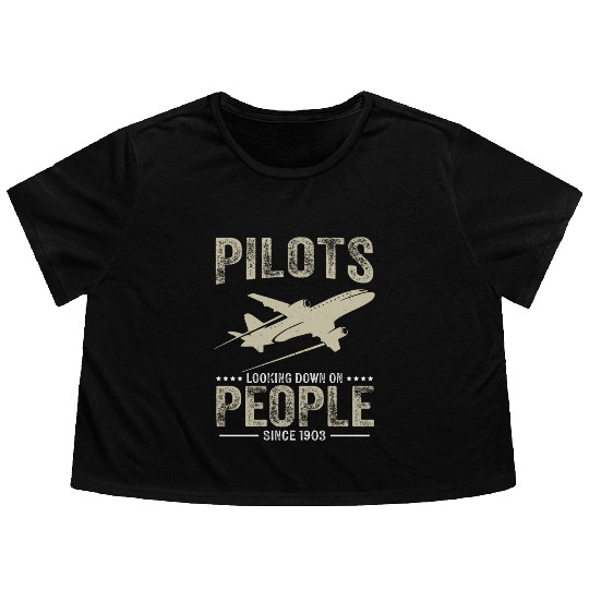 Pilots Looking Down On People Funny Aviation Airpl Flowy Cropped Tees
