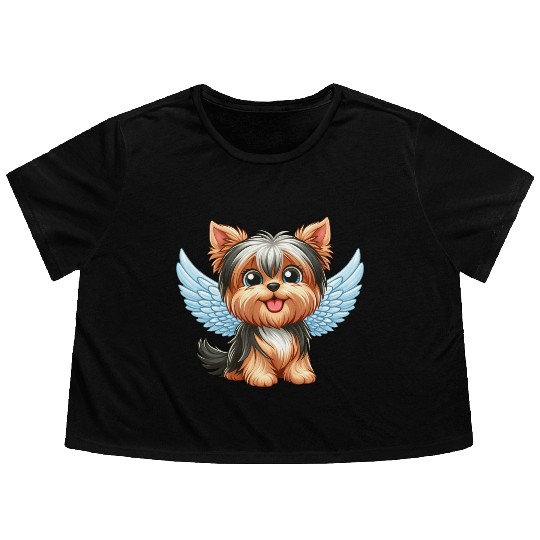 Cute Yorkshire Terrier with angel wings Flowy Cropped Tees