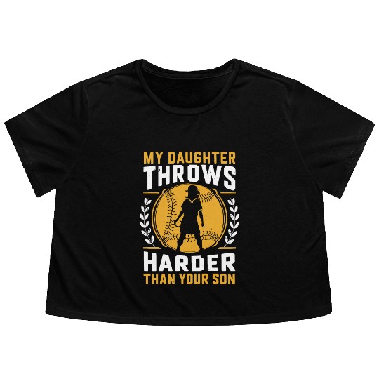 Throw Harder Softball Dad Funny Daddy Father's Day Flowy Cropped Tees