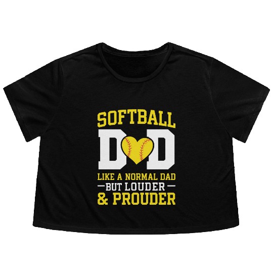 Prouder Softball Dad Funny Daddy Father's Day Flowy Cropped Tees