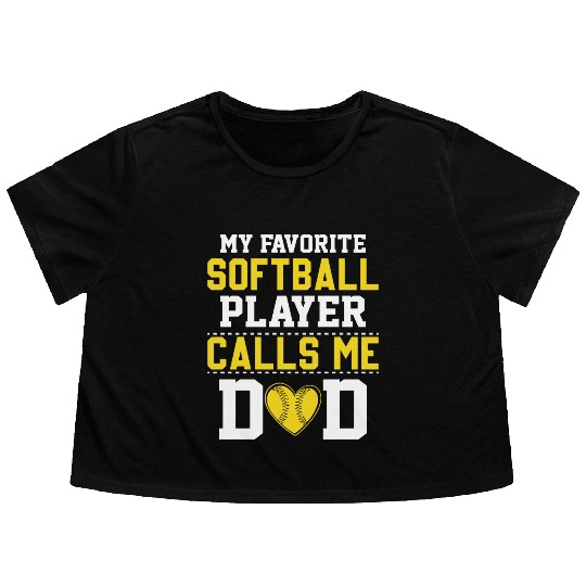 Softball Dad Funny Daddy Father's Day Flowy Cropped Tees