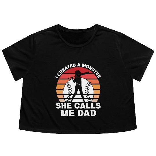 Calls Me Softball Dad Funny Daddy Father's Day Flowy Cropped Tees