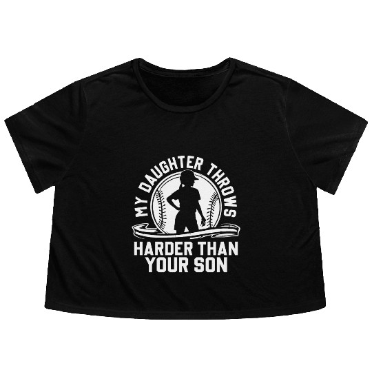 Throw Harder Softball Dad Funny Daddy Father's Day Flowy Cropped Tees