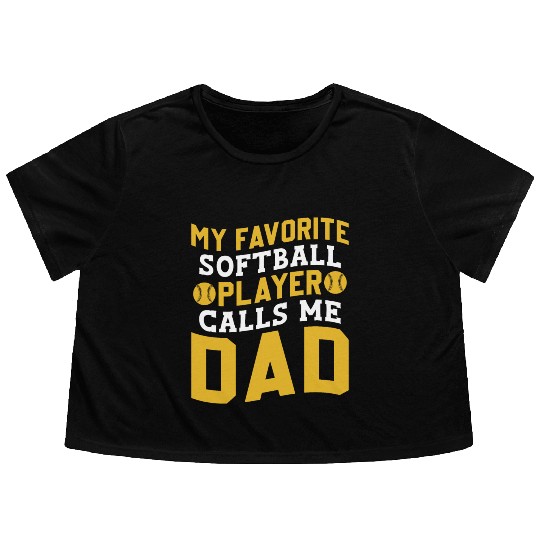 Calls Me Softball Dad Funny Daddy Father's Day Flowy Cropped Tees