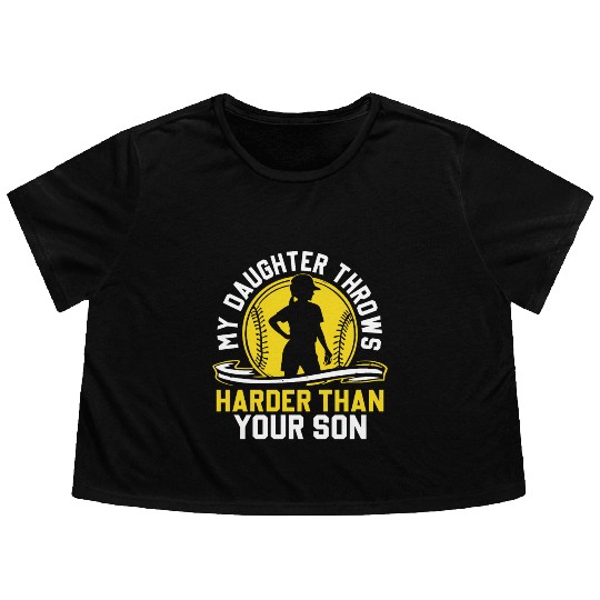 Throw Harder Softball Dad Funny Daddy Father's Day Flowy Cropped Tees