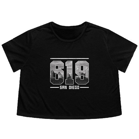 Vintage San Diego 619 Area Code California Skyline Flowy Cropped Tees
