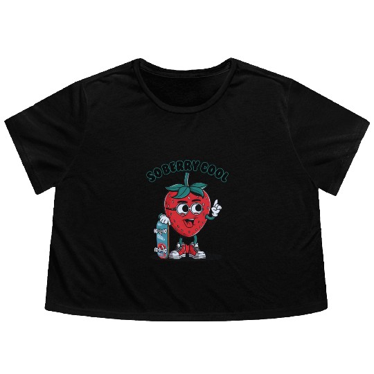 Groovy So Berry Cool Fruit Lover Strawberry Flowy Cropped Tees