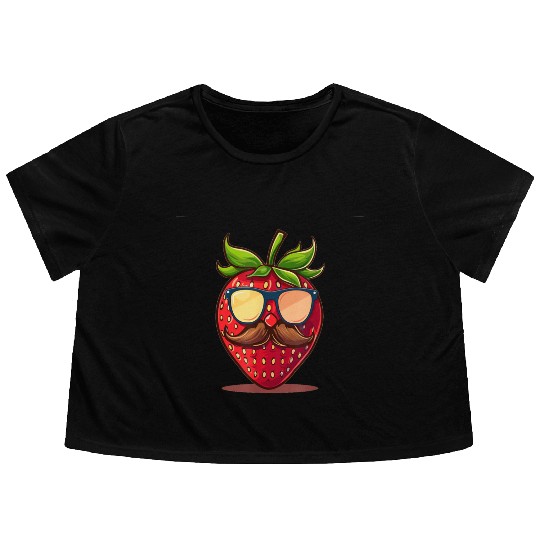 Strawberry Sunglasses Mustache Fruits Flowy Cropped Tees
