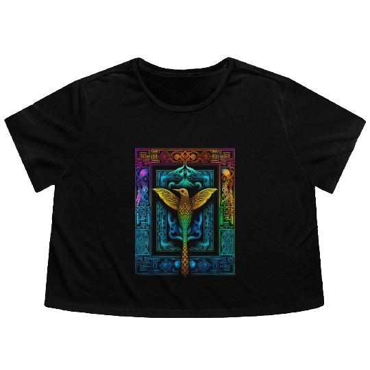 Hummingbird Colorful Mandala Animal Flowy Cropped Tees